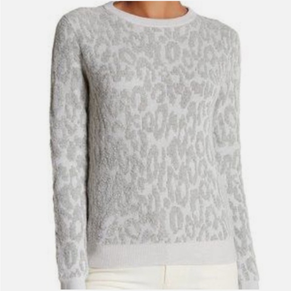 Theory Gray and White Leopard Print Sweater